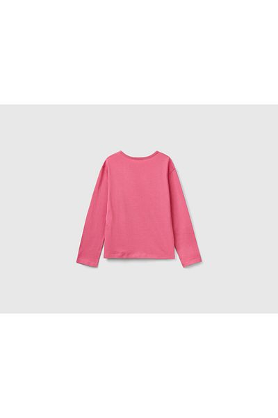 United Colors of Benetton Tricou cu mânecă lungă pentru fetiță, cu paiete în față, cu logo brodat