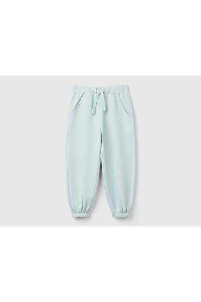 United Colors of Benetton Water Green Girls' Sweatpants - Λεπτομέρεια λογότυπου, ελαστική μέση, κορδόνι περίσφιξης