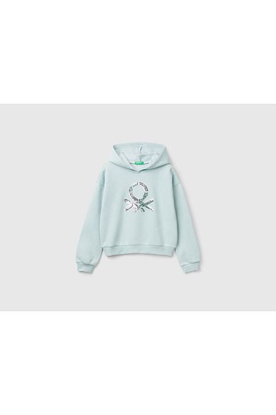 United Colors of Benetton SWEATER pentru fete, verde apă, cu glugă