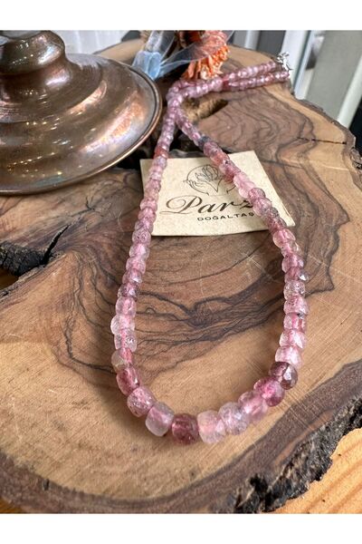 parze doğaltaş Gül Kuvars Doğal Taş Dizi Kolye