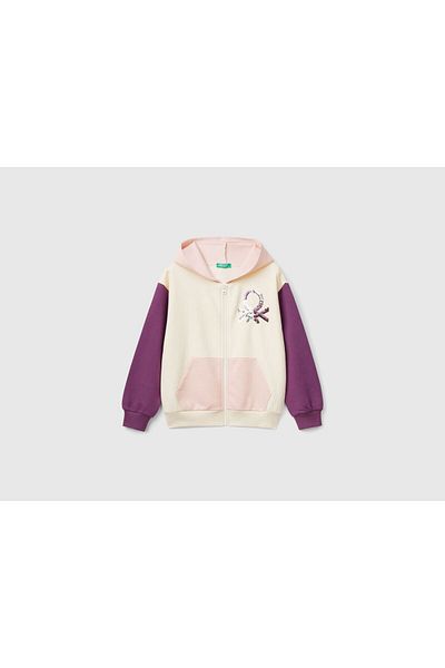 United Colors of Benetton JACHETA Fata Ecru Mix W/HOOD L/S