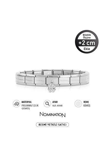 NOMİNATİON Italy Composable 925 Ayar Gümüş Taşlı Sallanan Beyaz Yonca Ve Çelik Bileklik Silver