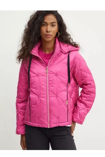 Liu Jo Women's Hooded Casual Fit Print Zipper Closure Long Sleeve Pink Jacket Tf4125 Ts072-82326
