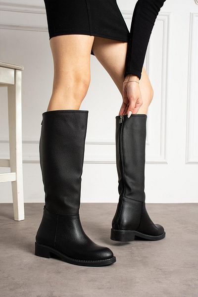 ShoeTek Дамски ботуши Luisan от естествена кожа, черни - с цип отзад