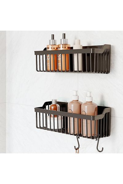 keyfisepet en keyifli sepet 2-Piece Wall Organizer and Spice Rack - Bathroom Adhesive Plastic Cabinet Organizer