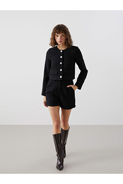 LC Waikiki موسم جديد من GULIS GİYİM شورت تويد أسود للنساء بقصة قياسية