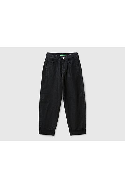United Colors of Benetton Girl's Black Back Logo Detailed Used Effect Crooked Leg Pants