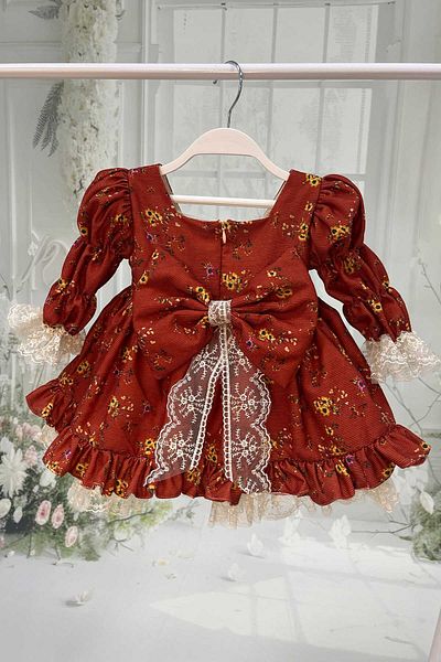 Bertuğ Bebek Rochie de designer de rochie de seara pentru fetita din catifea cu volan cu modele florale