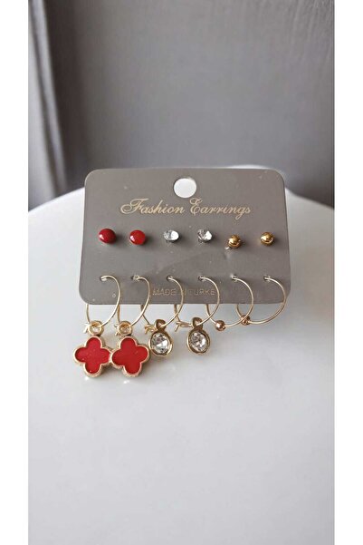 NAS fashion Women's Red Six-Piece Earring Set Bold Color, Stylish Details