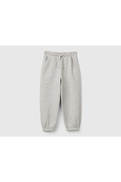 United Colors of Benetton Γκρι Melange Girl's Sweatpants - Λεπτομέρεια λογότυπου, ελαστική μέση, κορδόνι περίσφιξης