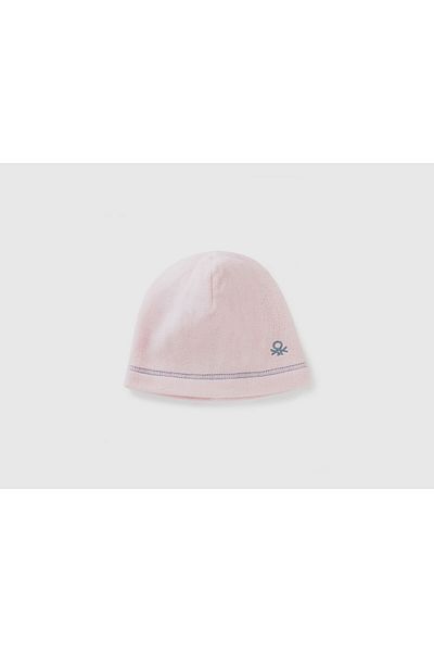 United Colors of Benetton Boy's Dusty Pink Logo Embroidered Round Fleece Beanie