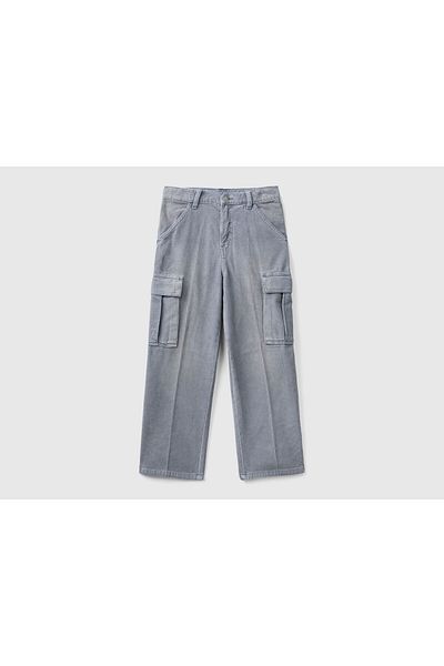 United Colors of Benetton Boy's Aviator Blue Back Pocket Logo Embroidered 6-Pocket Oversize Pants