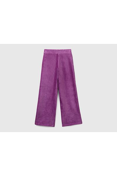 United Colors of Benetton Girl's Purple Back Logo Embroidered Straight Palazzo Pants