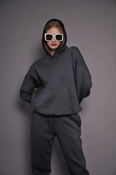 YAKAMEL Γυναικείο Σετ Φόρμας Oversize με Κουκούλα, Τσέπη Καγκουρό, Χοντρό, Άν...