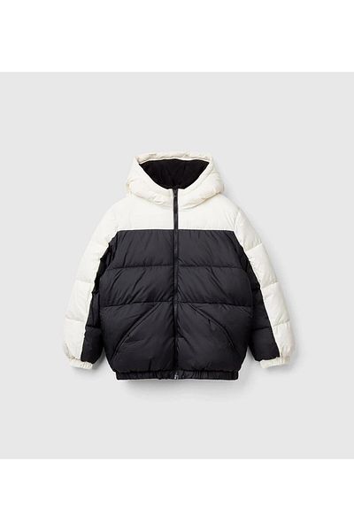 United Colors of Benetton Boy's Black Back Logo Printed Color-Blocked Zip-Up Pufa Coat