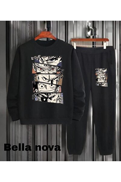 bellanova - 3 Yarn Printed Tracksuit Hooded Sweatshirt Bottom-Top Set