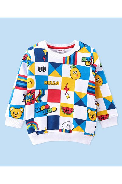 Babyhug 100% Cotton Full Sleeves T-Shirt & Lounge Pants With Text Print - White Red & Blue
