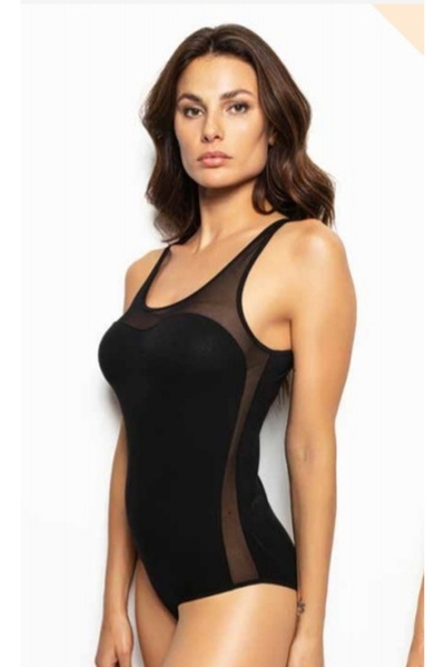 Miss Elit Siyah Renk Kadın Tül Transparan Alttan Çıtçıtlı Body - Yeniyıl Yılb...