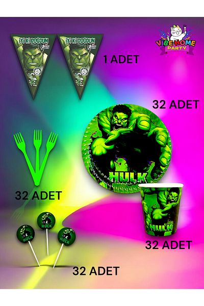 VibeHome Hulk Themed Eco Set for 32 - Birthday Party and Fun Events