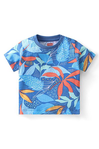 Babyhug Single Jersey Knit Half Sleeves T-Shirt & Shorts Set Leaf Print – Blue