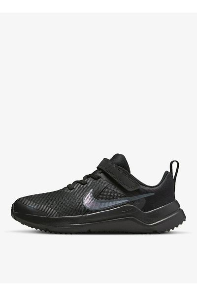 Nike Downshifter 12 - Girl's Black Psv Running and Walking Shoes with Velcro Bands