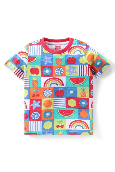 Babyhug 100% Cotton Knit Half Sleeves Fruits Printed T-Shirts & Shorts/Co-ord Set - Multicolor