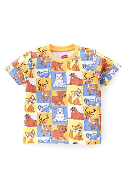 Babyhug 100% Cotton Single Jersey Knit Half Sleeves T-Shirt and Shorts Set-Yellow & Multicolor