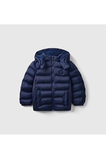 United Colors of Benetton Boy's Navy Blue Left Chest Logo Patch Front Pocket Detailed Zippered Pufa
