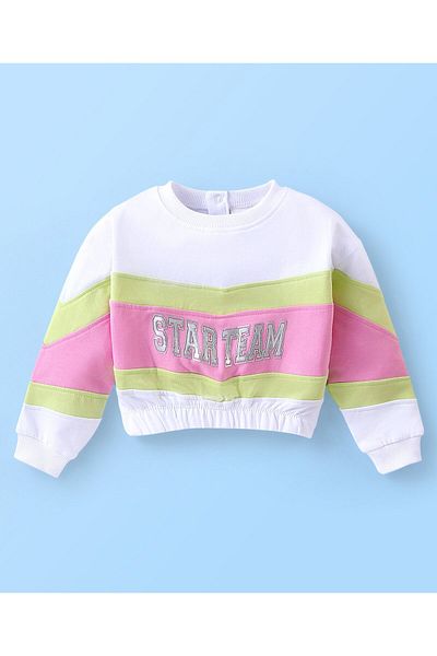 Babyhug Cotton Knit Full Sleeves Text Printed Sweatshirt & Joggers Set - White & Pink