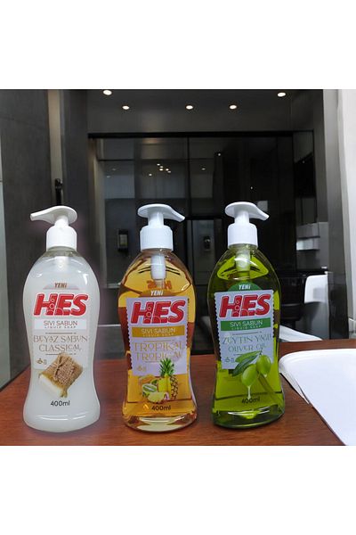 Hes Olive Oil - White Soap Scented - Tropical 3-Piece Liquid Soap Set (400ml)
