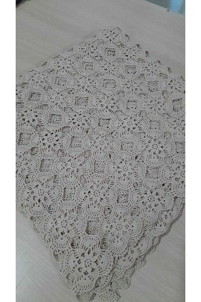 Papatyam 180X180 cm Antique Lace Set - Hand Knitted Tablecloth, Small Crate Stained