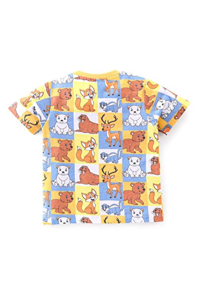 Babyhug 100% Cotton Single Jersey Knit Half Sleeves T-Shirt and Shorts Set-Yellow & Multicolor