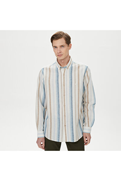 Nautica Erkek Mavi Classic Fit Uzun Kollu Çizgili Gömlek