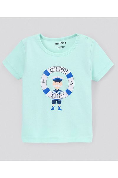 Bonfino 100% Cotton Half Sleeves T-shirt & Pants - Green & Blue