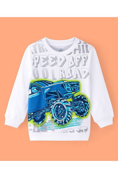 Ollington St. OLLINGTON ST. 100% Cotton Knit Full Sleeves Truck Printed Sweatshirt & Jogger Pants Set-White & Blue