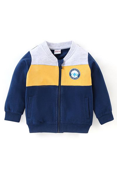 Babyhug Cotton Knit Full Sleeves T-Shirt & Lounge Pant Set Text Print - Blue Yellow & Grey