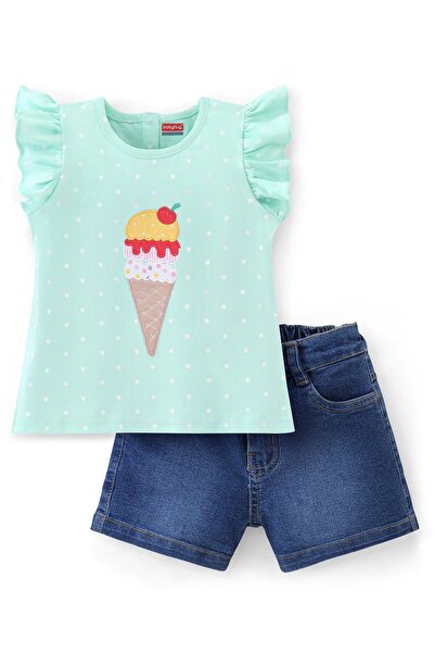 Babyhug 100% Cotton Sleeveless Top & Denim Shorts Set Ice Cream Patch- Blue & Indigo
