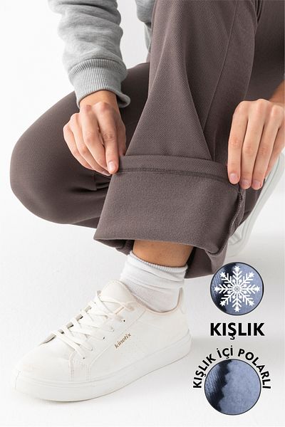 LEBRA Pantaloni de damă, afumati, de iarnă, cu fleece în interior, cu talie înaltă, din lycra