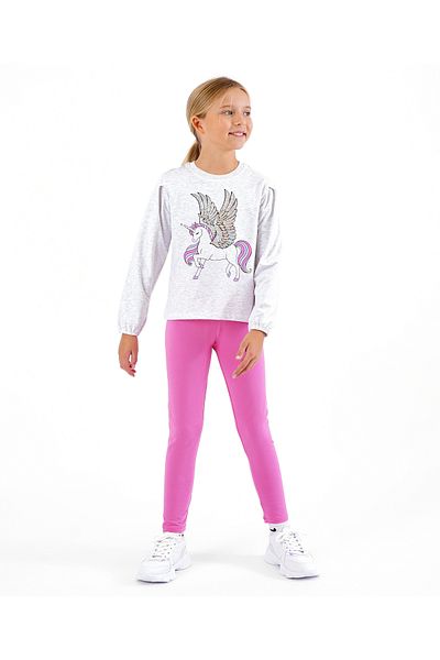 Primo Gino 100% Cotton Full Sleeves T-Shirt & Legging Set Unicorn Print - Grey
