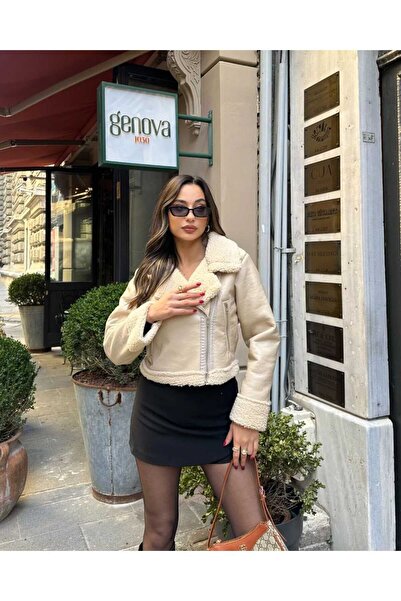 MODA DURAĞI Φαρδύ γιακά με φερμουάρ Flotter Δερμάτινο βελούδινο γιακά Μαλακό Premium Δερμάτινο μπουφάν