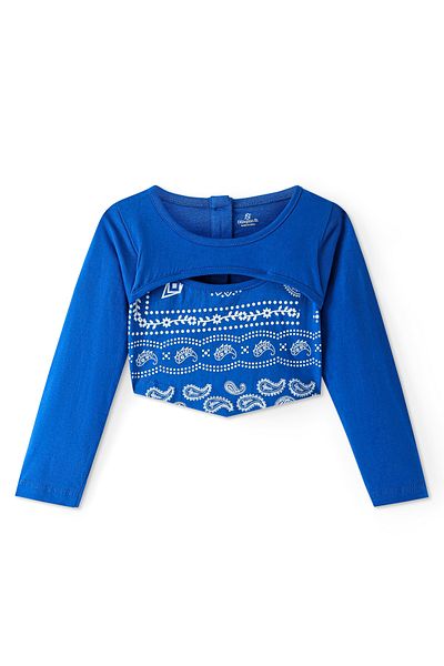 Ollington St. Ollington St. - 100% Cotton Full Sleeves Crop Top & Joggers Co-ord Set With Bandana Print - Blue