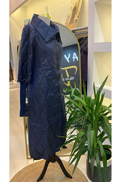 Invee Tricot Sleeves Puffy Coat Dark Blue 6378