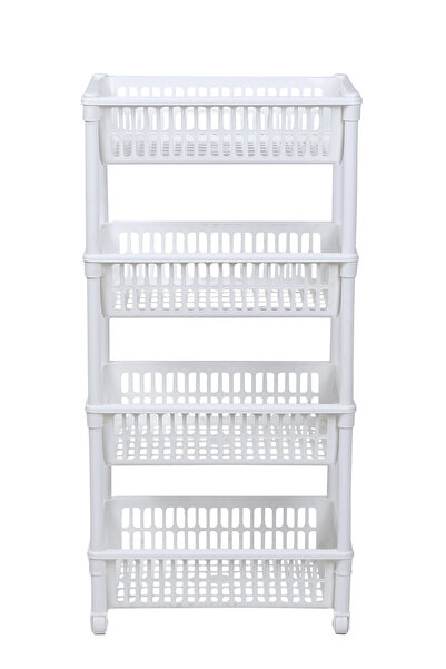 abnturk Beyaz Tekerlekli Sebzelik Ve Meyvelik 4 Katlı Plastik Patates Ve Soğa...