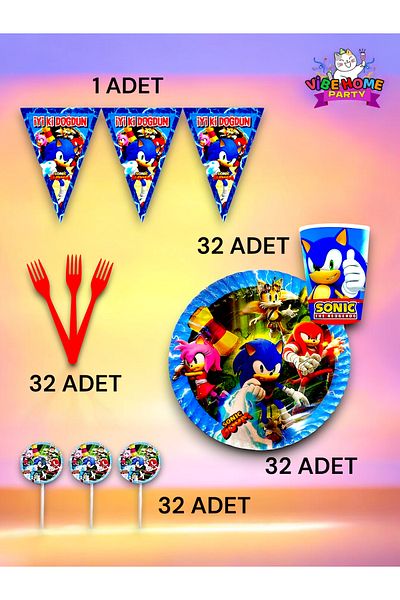VibeHome 32-Person Sonic Themed Eco Set - Birthday Party and Fun Events