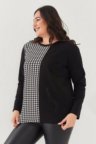 Lady Majestic Cotton Black White Plus Size Women's Knitwear Blouse