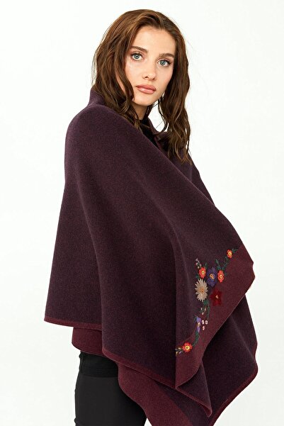 Desen Triko Women's Floral Embroidered Knitwear Shawl K.Mürdüm