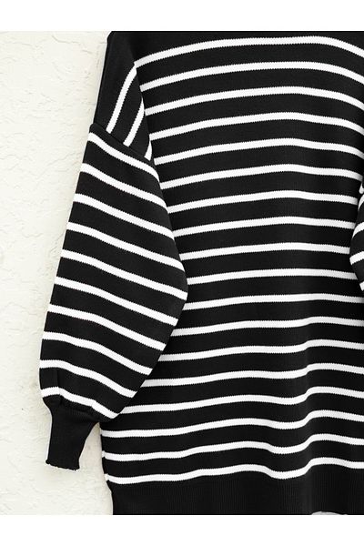Modamorfo Stand Collar Balloon Sleeve Knitwear Tunic -Black