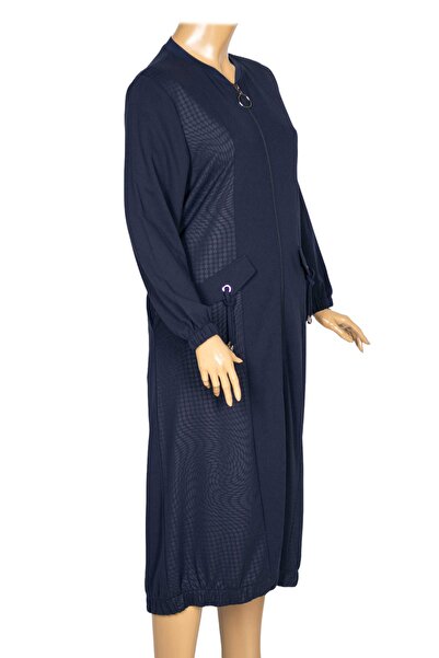 Elele Women's Azel Plus Size Crepe Side Pocket Sports Navy Blue Cap Jacket