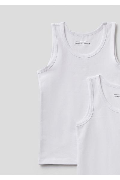 United Colors of Benetton Boy's White Organic Cotton 2-Piece Undershirt