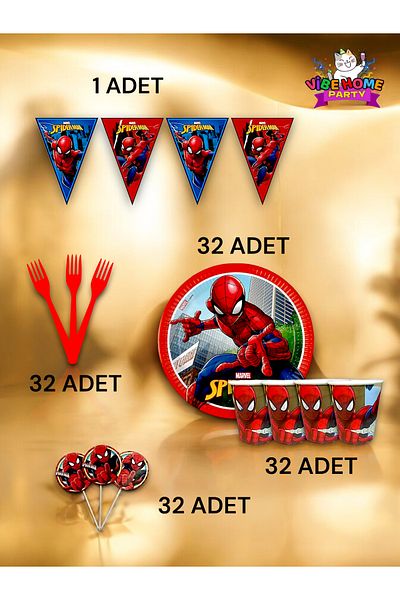 VibeHome Spiderman Themed Eco Set for 32 - Birthday Party and Fun Events
